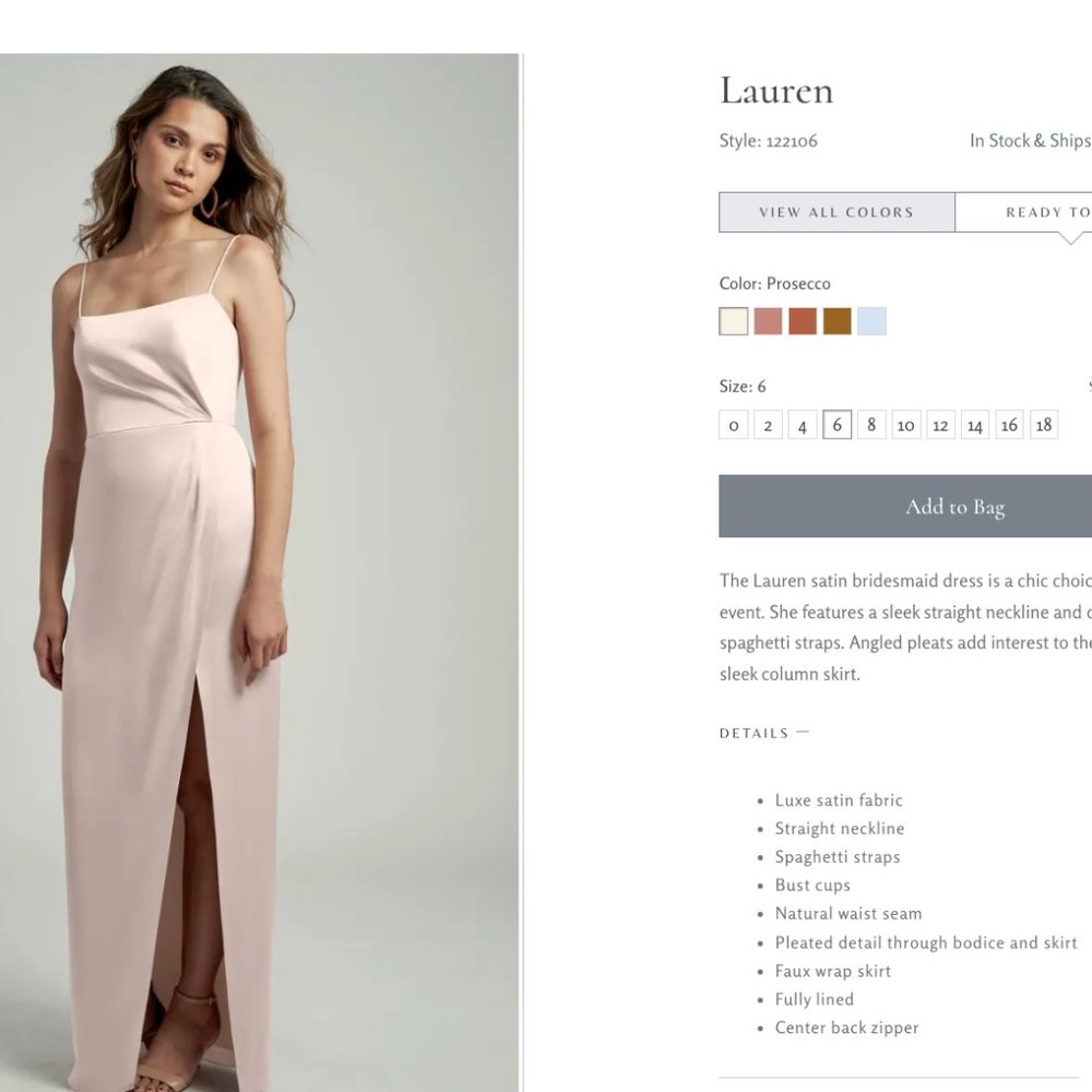 Jenny Yoo Bridesmaid Dress - Lauren - Prosecco - Size 6